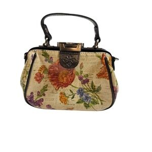 Patricia Nash Floral Newspaper‎ Print Leather Top Handle Satchel Bag